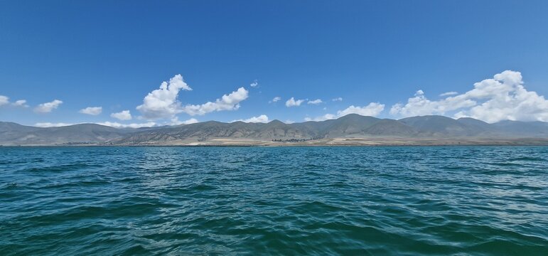 lake sevan armenia shore area with plastic pollution