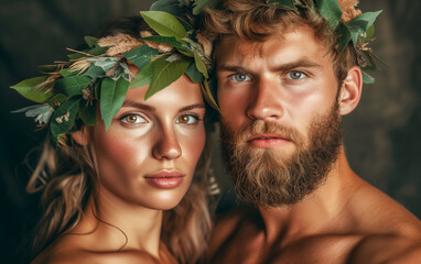 Portrait of Adam and Eve in Eden - obrazy, fototapety, plakaty