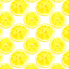 Pattern with round pieces of lemons. Delicious citrus pattern. Vector illustration.
