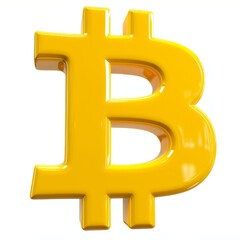 Obraz premium Yellow Bitcoin Sign isolated on White Background. Photorealistic Cryptocurrency Coin Sign on white backdrop. Square Illustration. Ai Generated Digital Currency and Blockchain 3D Symbol.