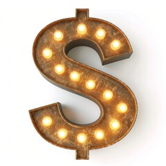 Ambient Lighting Dollar Sign on White Background. Photorealistic Buck Sign on white backdrop. Square Illustration. Ai Generated Finance and Currency 3D Symbol.