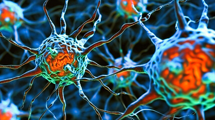 Microscopic View of Brain Neurons, Nerve Cells in Neurology and Medicine, Science of the Human Mind