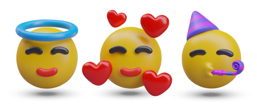 Set of funny emoticons. Holy innocence, love, festive mood. Positive vector characters. Set of yellow faces with good emotions. Pleasant communication