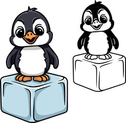 Cute penguin on ice cube