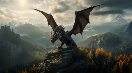 A mountain is home to a dragon - obrazy, fototapety, plakaty