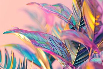 Holographic abstract 3D shapes in tropical style