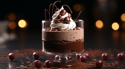 A rich, velvety chocolate mousse in an elegant glass dessert dish in