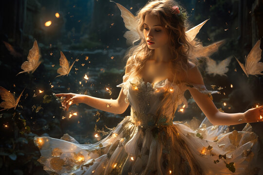 In the heart of a celestial garden, an angel with wings of luminescent butterflies tends to flowers that bloom with the light of a thousand stars.