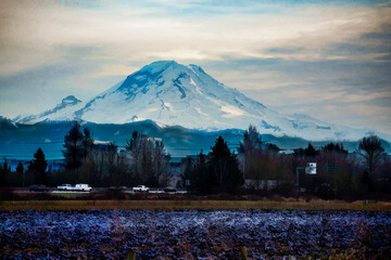 Mount Rainier From Kent Illustraton © George Cole