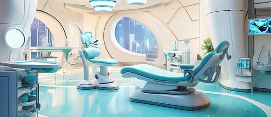 A glimpse into the future of healthcare with a hospital room interior that blends modernity and functionality. - obrazy, fototapety, plakaty