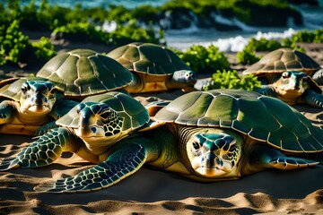 turtle on the beach - obrazy, fototapety, plakaty