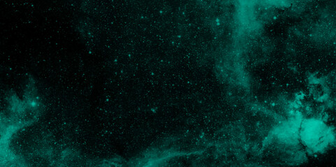 Abstract Background is a Space with Stars. Black and Green Smoke Background elegant luxury backdrop paper texture design. grunge background with particles. Dark blue rough grainy stone or concrete.