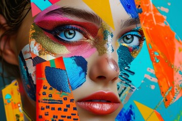 Portrait of woman with cheerful makeup collage