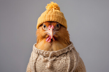 chickens wear warm clothes and hats