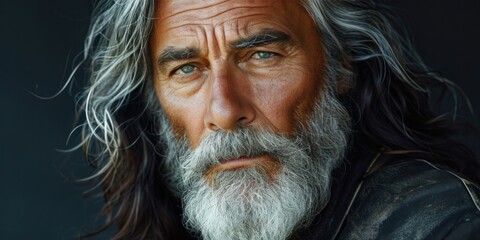 Portrait of an elderly man with a beard, reflecting the hardships of poverty and loneliness - obrazy, fototapety, plakaty