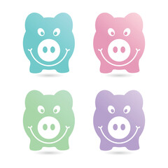 Pastel color pig set with smiley expression vector illustration isolated on a white background.