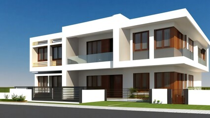 Fototapeta na wymiar Minimalistic 3D model of a modern home on a plain white background. Concept for real estate or property.