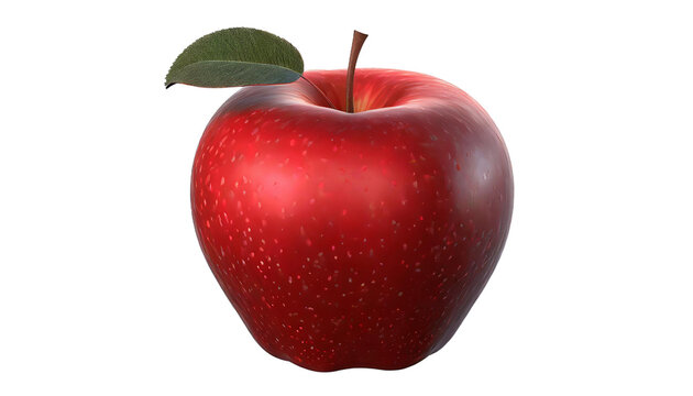 Red apple with leaf isolated on transparent background.