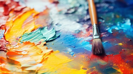 Obraz premium Oil paints on a canvas wall are seen in a close-up photo.