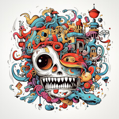 graffiti skull graffiti, head doodle, Generative AI illustration