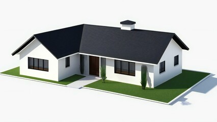 Minimalistic 3D model of a house in white, set on a neutral gray background. Concept for real estate or property.