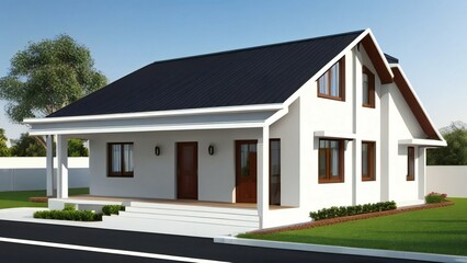 Fototapeta premium Modern white house, suburban home, residential building, 3D rendering