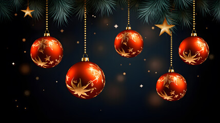 christmas tree branches and balls with ornaments