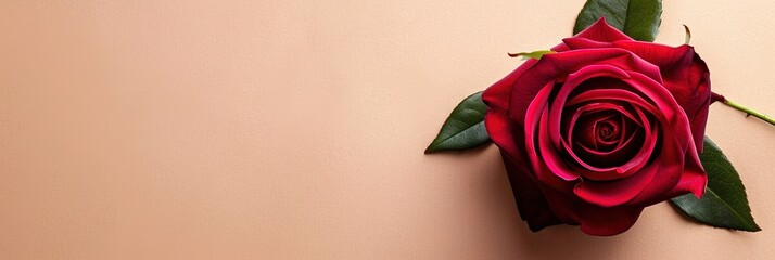 rose flower with long stem banner and blank copy space