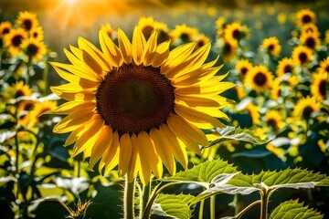 The sunflower stands tall and proud, its golden petals reaching for the sky