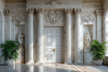 Front Door and Steps of an Old Town House, 
house door with marble columns - obrazy, fototapety, plakaty