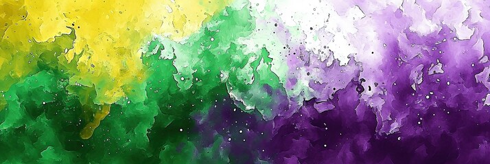 Colorful banner in traditional Mardi Gras colors, green, gold, purple for the Catholic Lent holiday - obrazy, fototapety, plakaty