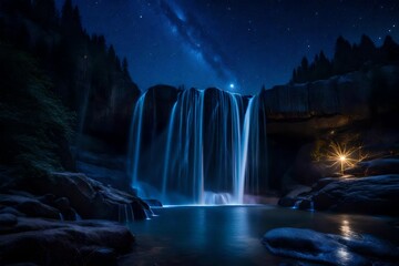 The water crashes down with force, creating a dynamic and intense energy. 