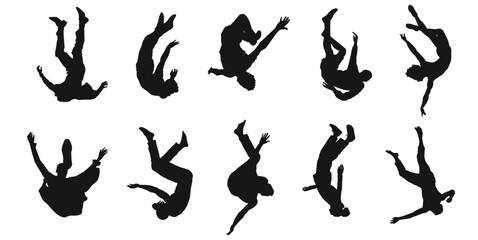 vector silhouette falling from a height. silhouette design of falling person. people fall as if they are experiencing depression, a mental disorder