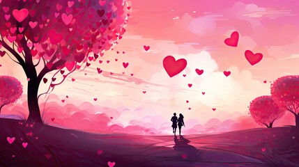 Create a romantic Valentine's Day background with vibrant colors, heartwarming imagery, and elements that evoke love and celebration. Design for cards, social media, or decorations, inspiring joy and 