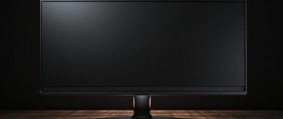 A minimalist and modern monitor concept portrayed in a dimly lit room, accentuating the sleekness of the thin bezels. - obrazy, fototapety, plakaty
