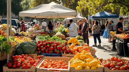 fruits and vegetables at market, vibrant farmer's market with an array of fresh produce, artisanal goods, and lively vendors showcasing local flavors