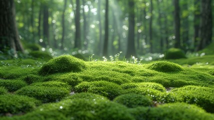 Beautiful green moss on the floor, moss closeup, macro. Beautiful background of moss for wallpaper.