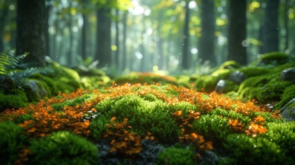 Beautiful green moss on the floor, moss closeup, macro. Beautiful background of moss for wallpaper.