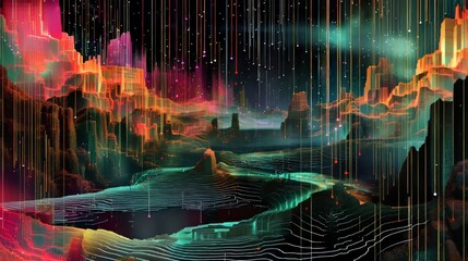 Synthetic Dreamscape - Neon Digital World Panorama