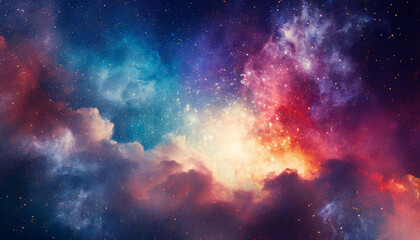 Abstract illustration, Colorful space galaxy cloud nebula. Stary night cosmos. Universe science astronomy. Supernova background wallpaper. Contrasting heaven and hell concept art