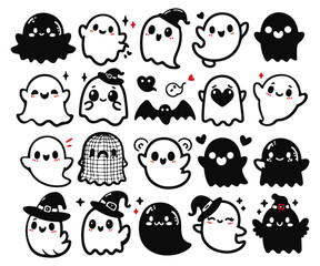 Set of cartoon ghost - cute monsters, happy ghost - vector illustrations