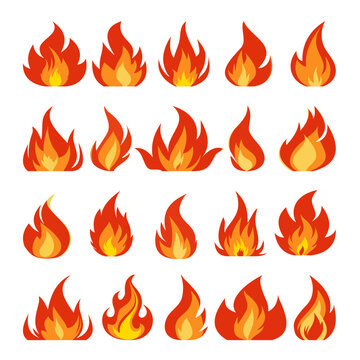 Set of vector fire flames