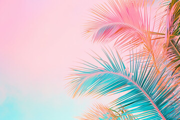 Fototapeta na wymiar Coconut palm leaves on pastel color background - Vintage Filter Summer concept.