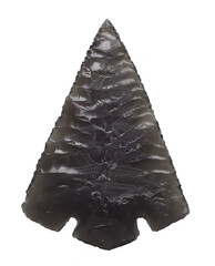 Pointe de flèche à encoche en obsidienne de Davis Creek (Ca., USA, ~8.5 cm x 0.5 cm)