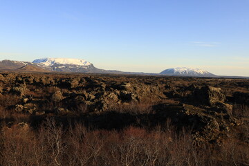 Dimmuborgir is a large area of unusually shaped lava fields east of Mývatn in Iceland