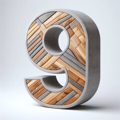 9 digit shape created from concrete and wood. AI generated illustration