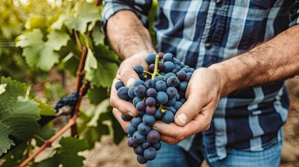 The winemaker surveys the vineyard, admiring the abundant yield of the harvest.