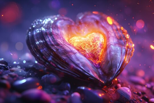 glass heart inside a seashell
