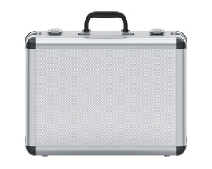 Side view of aluminum metal protection business suitcase (briefcase) with handle isolated on white background - 3D illustration - 718192408