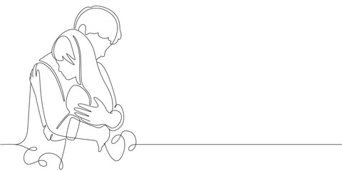 hugging couple line art style vector minimalism. hand drawn line art of man and woman in romantic moment.
